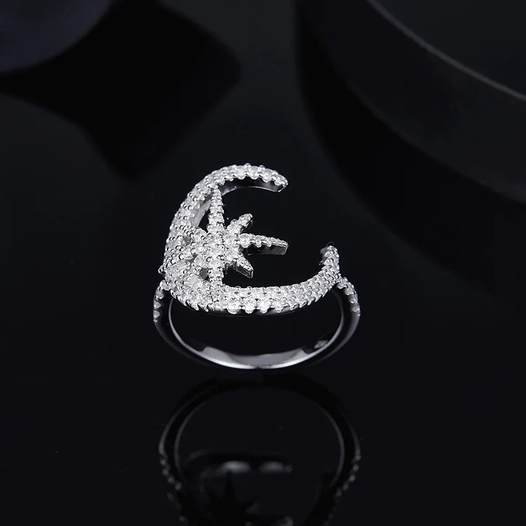 

[MeiBaPJ]Real 925 Sterling Silver Personality Moon-star Ring for Women with AAA High Quality Stones Party Fine Jewelry