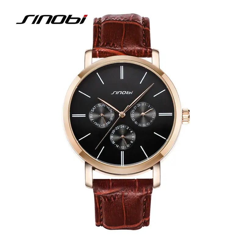 

SINOBI Casual Wrist Watches For Mens Top Brands Luxury Leather Strap Quartz Watch Man Dress Watch Waterproof Males 2016 Clocks