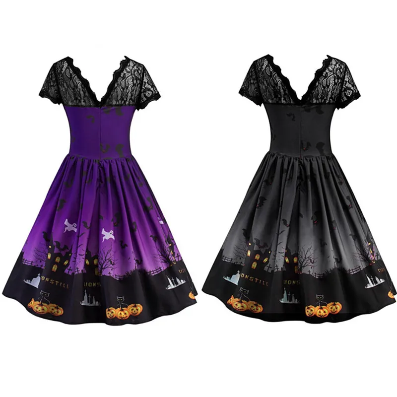 New Women Patchwork Pumpkin Print Evening Party Dress Plus Size