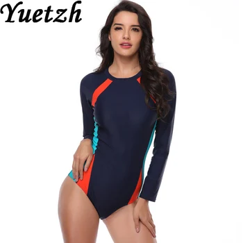 

2019 Long sleeve women one piece swimsuit swim suit swimwear plus size Russian swimming wear beachwear bathing suit big size