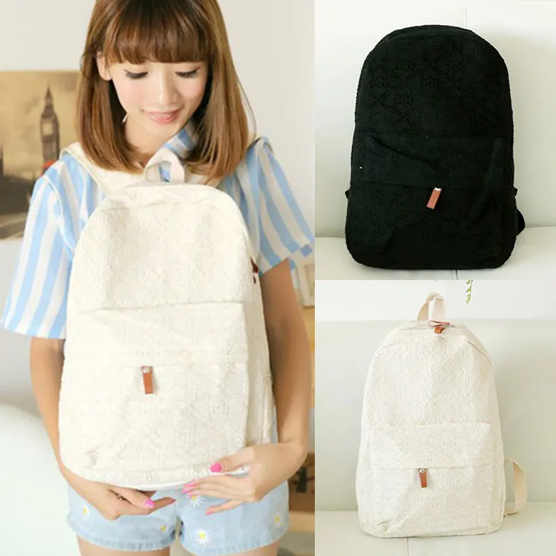 

New Women Lace Backpacks Canvas Shoulder School Bag For Girl Ladies Teenagers Travel Bags Schoolbag 2017 WML99