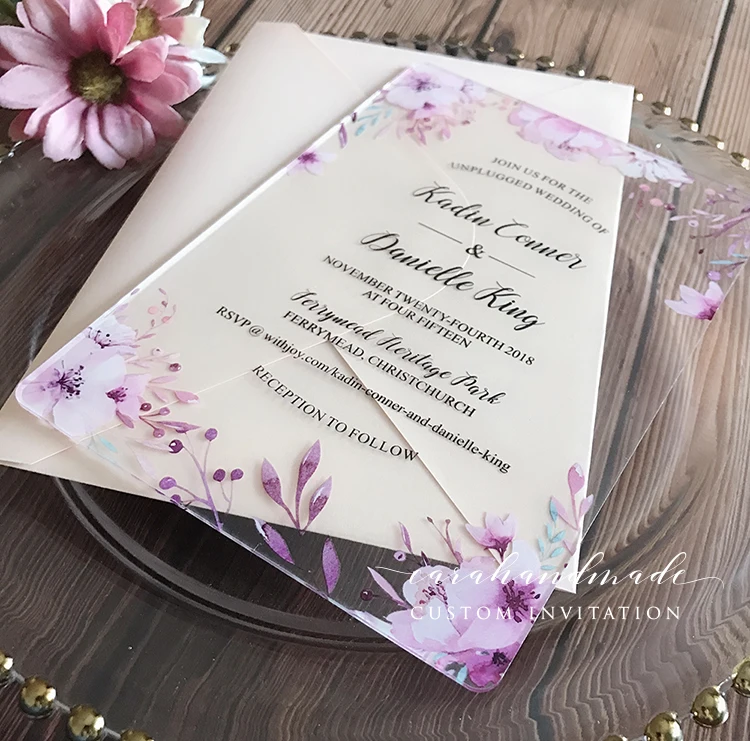  CA0888 Floral acrylic wedding invitation customized fancy shape with envelope liner - 32939842006