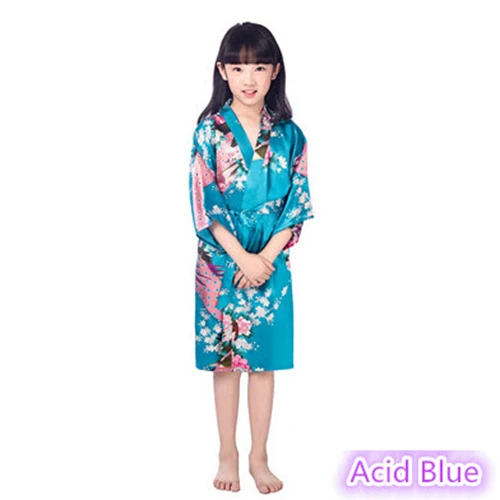 Детские пижамы для девочек шелковые халаты с цветочным принтом г., модная одежда для сна с цветочным принтом для младенцев детская Домашняя одежда ночная рубашка От 2 до 14 лет, PJ11 - Цвет: Lake Blue