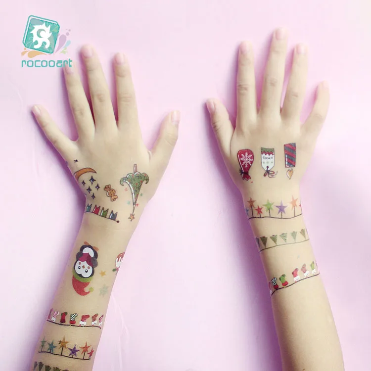 Rocooart Christmas Decorations Tattoo Stickers Children Party Gift Temporary Tattoo Santa Tattoo For Kids White Snow Fake Tatoo