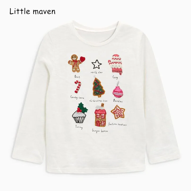 

Little maven children brand baby girl clothes 2018 autumn new girls cotton long sleeve tops Christmas gift print t shirt 51187