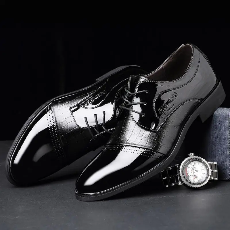 REETENE New Leather Oxford Business Men Shoes Lace Up Formal Shoes Men Shoes Pointed Toe Men Dress Shoes For Wedding Size 38-48