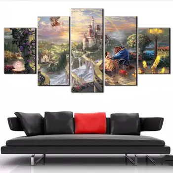 

5 Panel Canvas Art Unframed Wall Art Picture Fairy Tale Beauty And The Beast Framed Art Print Picture Wall Art Home Decorative