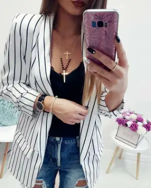 Mr.nut Europe and the United States autumn small suit sexy open long sleeve ladies striped small suit