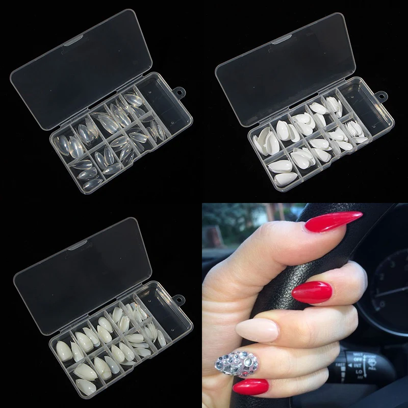 

100pcs/lot Acrylic Sharp Ending False Nails ABS Full Cover Claw Nail Tips Natural/White/Transparent Talon Fake Nail Tips Art