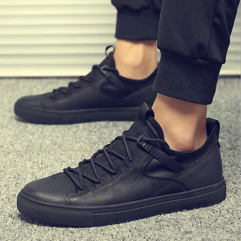 Vet Email uitroepen Men's Black Casual Sneakers | Leather Sneaker Shoes | Leather Sneakers Men  - New Hot - Aliexpress