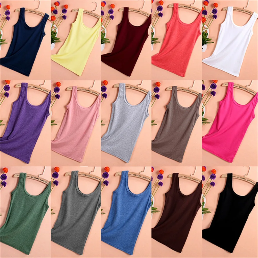 

KLV 2017 Summer cotton U-Neck slim soft Vogue women Sexy Solid vest cami top tanks woman top tees Wide Shoulder Strap