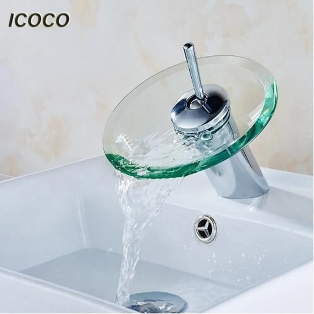 ICOCO стеклянный водопад ванная комната кухонная раковина Круглый Водопад кран