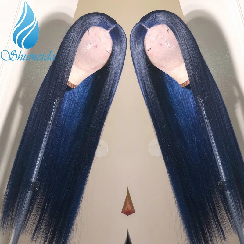 

SHD 13*3 Indian Human Hair Wig for Women Dark Blue Lace Front Wigs with Baby Hair Long Straight Hair Glueless Lace Wig Remy Hair