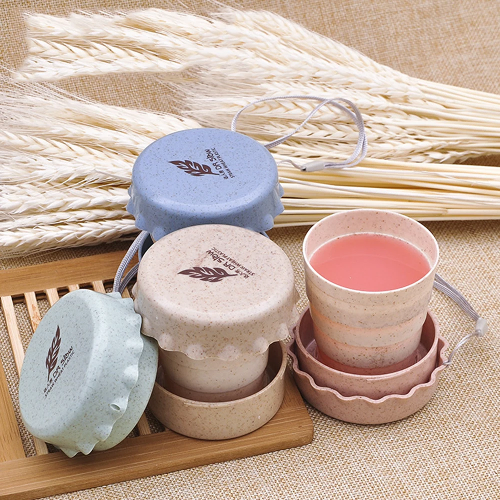 

Hot New Folding wheat Portable Silicone Telescopic Drinking Collapsible coffee cup multi-function folding cup Travel