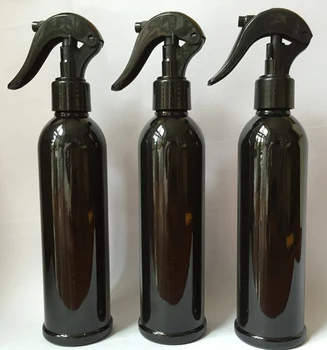 

250 ml empty black refillable watering bottle with trigger sprayer , 250cc plastic spray PET bottle brown, trigger sprayer
