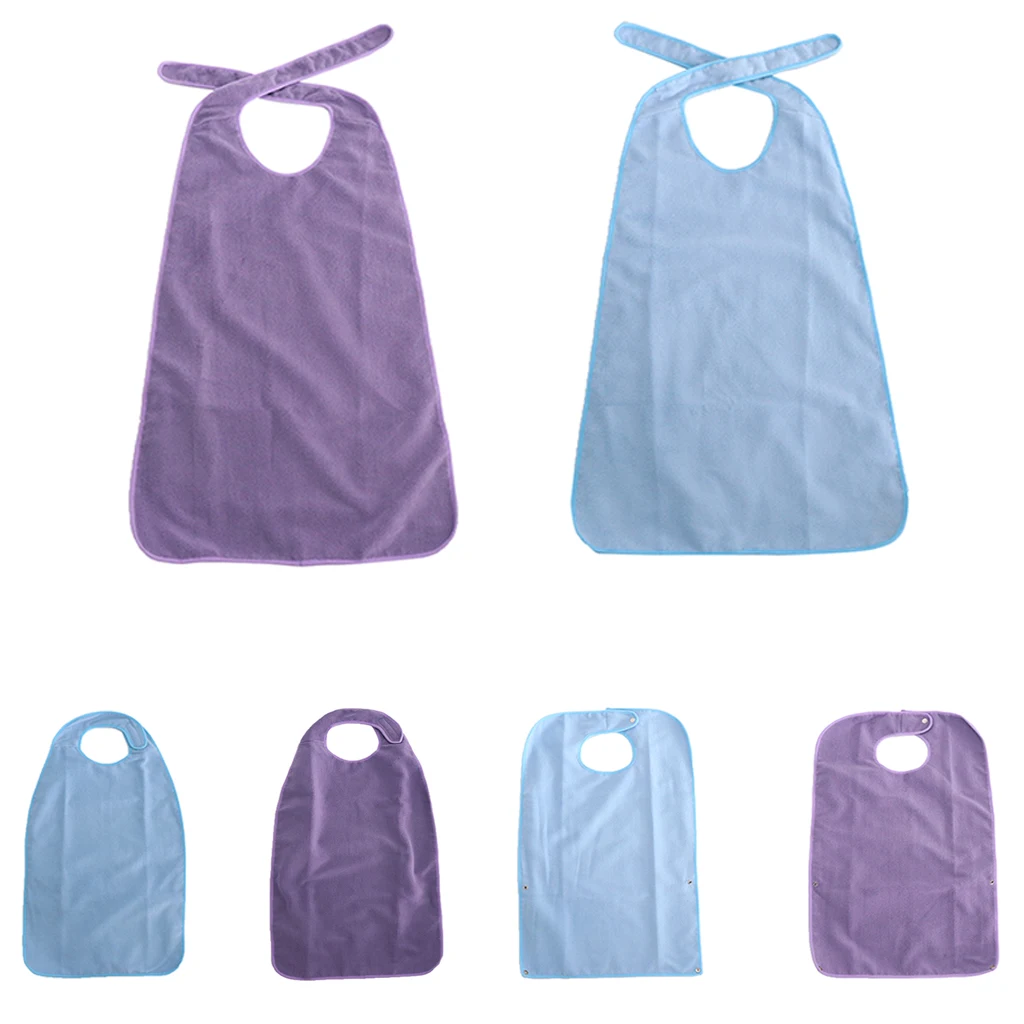 Large Reusable Tie-back Terry Cloth Adult Bib Waterproof Mealtime Spill Clothing Protector 22x 35inch Purple/Blue