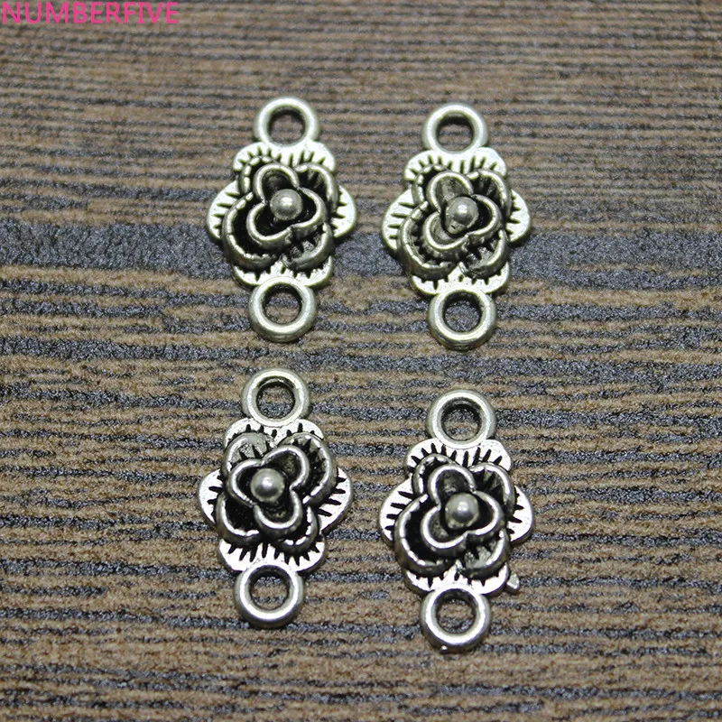 20pcs 14*10mm Silver tone Rose Charms, Flower Charms, Tibetan Silver