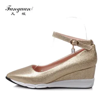 

Fanyuan Wedge Shoes Women Heels Ankle Strap Pumps Spring High Heels Casual Female Shoes Sexy Pointed Toe zapatos mujer Sliver