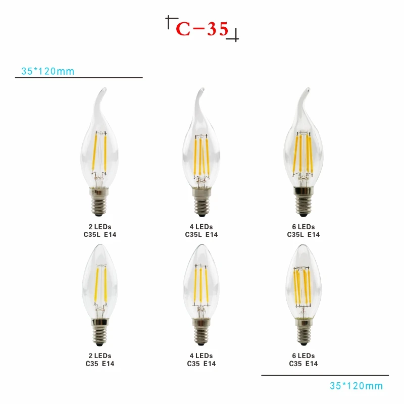 Светодиодный Эдисон лампы E27 G45 A60 C35 светодиодный лампы E14 G80 G95 G125 нити светильник 220V 2W 4W 6W 8W Античная Ретро Винтаж Стекло лампа