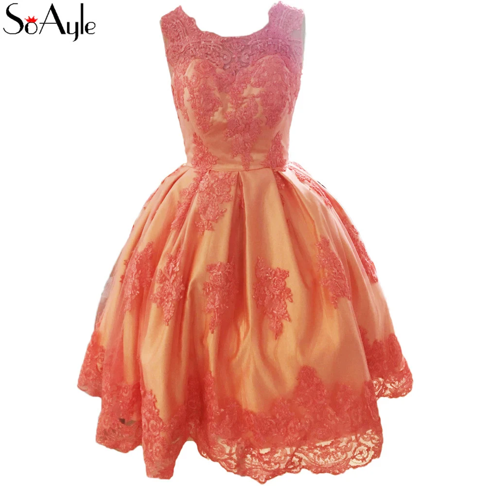 Buy SoAyle Ball Gown Knee Length Lace Applique Orange