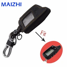 Leather Car Styling Key Cover Case For Tomahawk TW9010 Two Way Alarm System LCD Remote Controller Car Alarm Keychain Key Bag