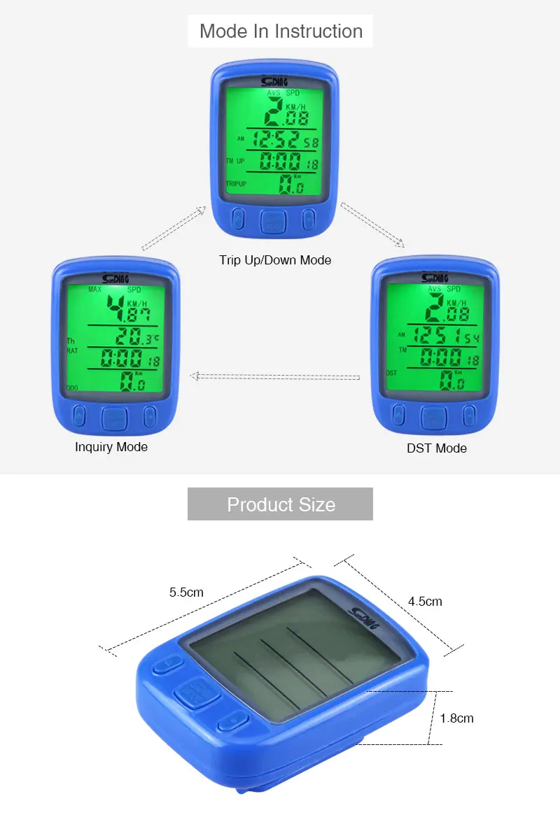 Велосипедный Спидометр проводной компьютер секундомер Водонепроницаемый одометр ЖК-экран подсветка авто прозрачный Sunding SD-563A