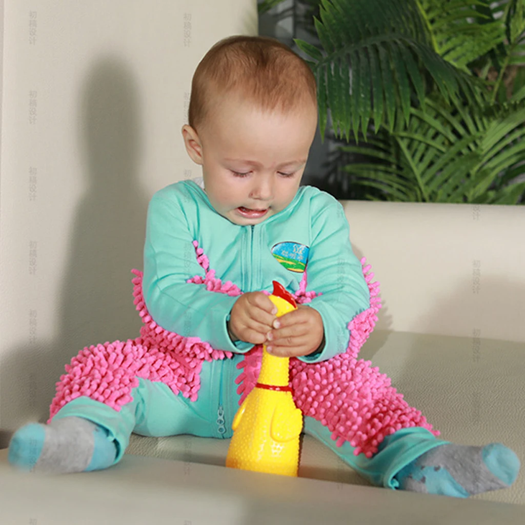 Baby Mop Romper For Boys Girls Clothes Long Sleeve Crawling Jumpsuit Infant Cleaning Mop Suit