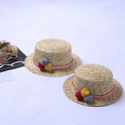 Summer Straw Mom And Me Colorful Hat For Kids Women Girl Star Sun Pompom Cap Bohemia Caps Beach Accessories