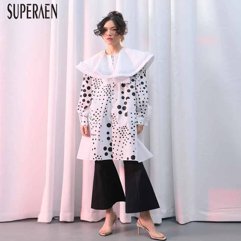  SuperAen Asymmetric Fashion Women Dress Summer and Spring New 2019 Dot Ladies Dress Cotton Long Sle
