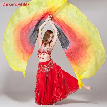 

2018 New 100% Silk Stage Performance Props 1 Pair Half Circle Silk Veil Dance Right/Left Hand Gold Belly Dance Veils Color Wings