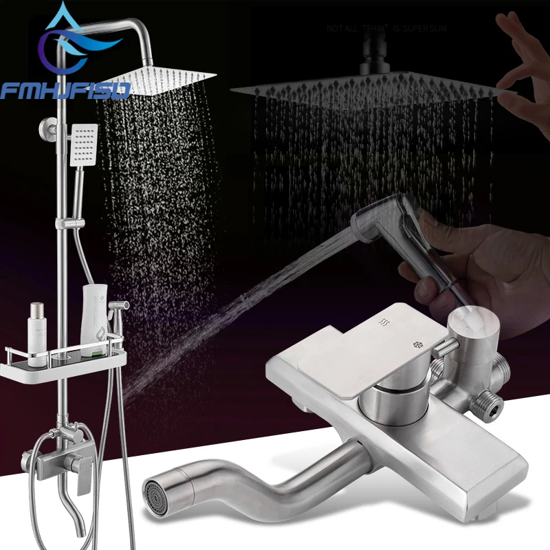

Lead Free SUS304 Stainless Steel Bathroom Faucet Bath Shower Faucets Mixer Bidet Taps with Storage Shelf