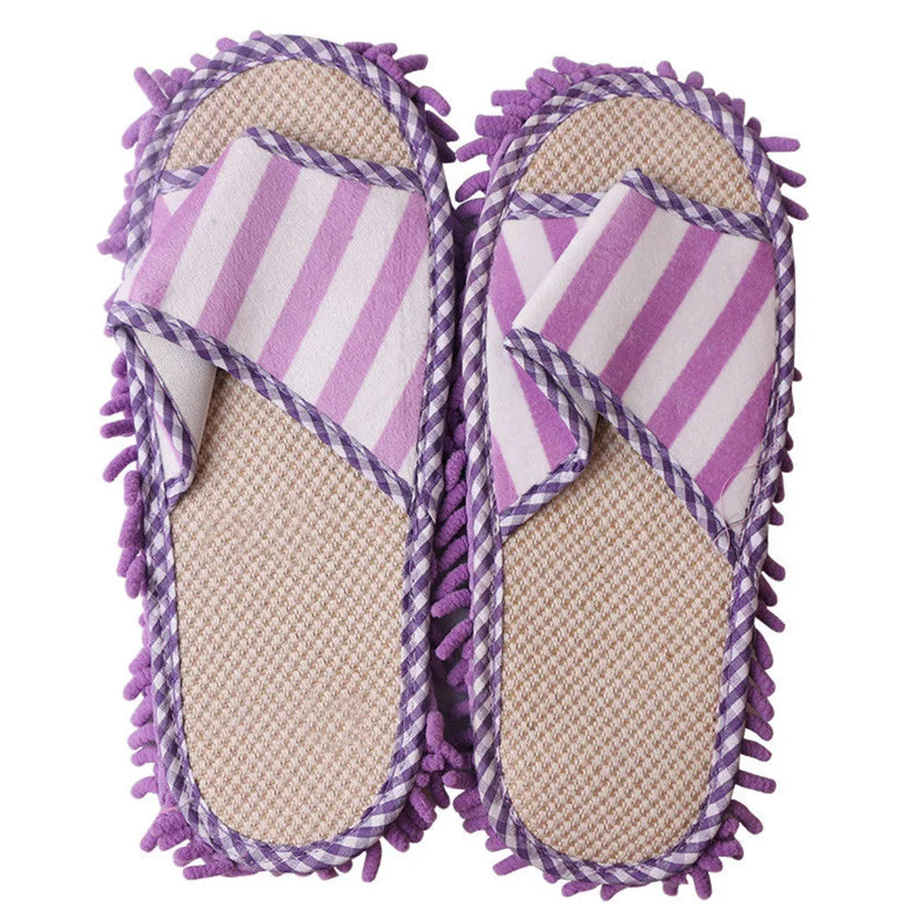 

Polishing Washable Lazy Quick Mop Slippers Cleaning Coral Fleece Dusting Striped Floor Foot Shoes Unisex Home Chenille
