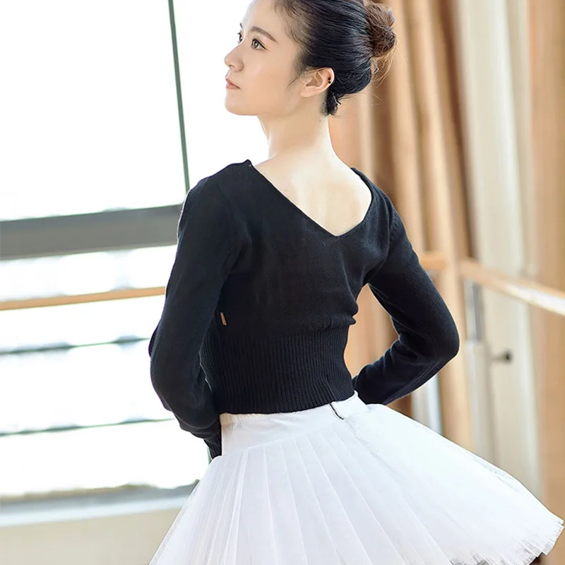 Женский трикотажный топ с V образным вырезом и длинными рукавами|ballet dance|sexy