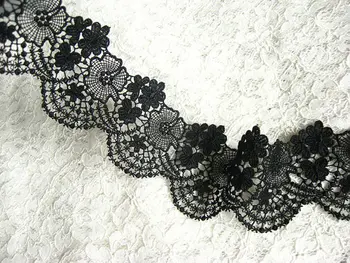 

black Lace Trim, venise lace trim, scollaped, vintage, black antique, embroidered trim lace, 10 yards