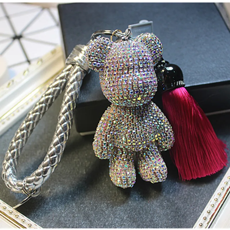 Bomgom strass Cartoon Gloomy Bear llavero coche borla llavero soporte colgante para bolso encanto Chaveiro llaveros mujer