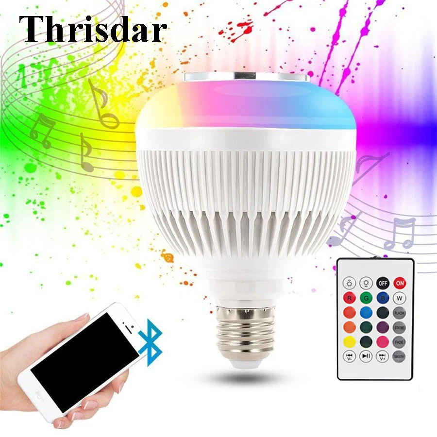 

Thrisdar E27 Smart RGBW Bluetooth Speaker Bulbs Audio Music Playing Dimmable RGB LED Music Bulb Light Lamp with Remote Control