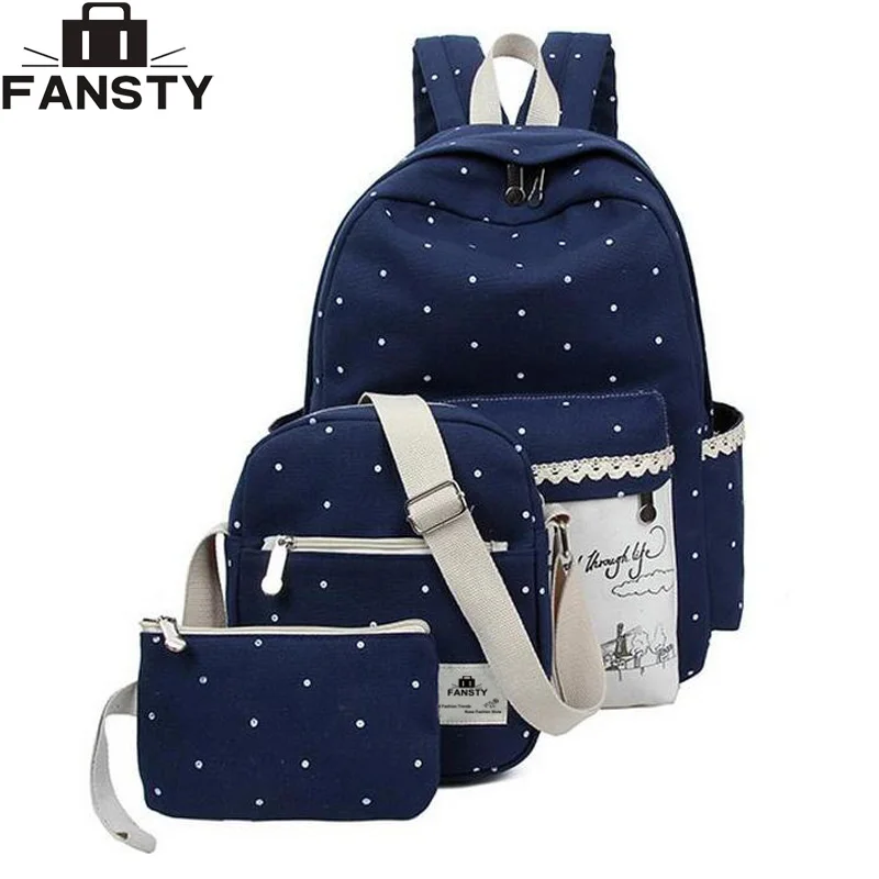 2016 Новая Мода женские парусиновые рюкзак женский пятно печати студенты сумка для подростков девочек рюкзак 3 шт. школьная сумка комплект