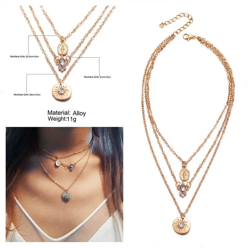 

Ancient Multi-layered Gold Geometric Egg Water Drop Jesus Sun Items Pendants Necklaces Choker Women Men Crystal Collar Jewelry