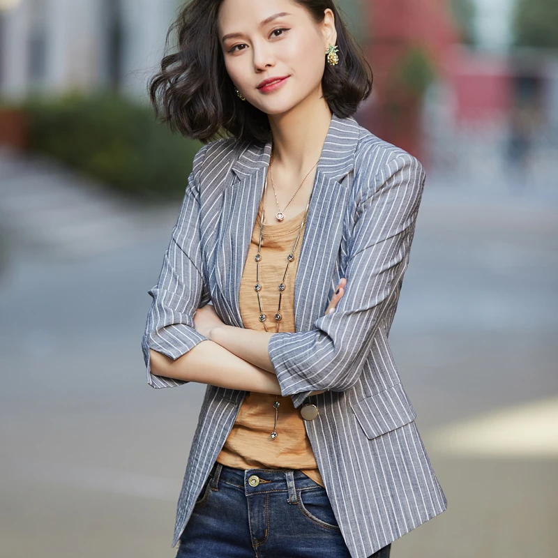 Blazer Formal a rayas para Mujer, traje corto ajustado, Blazer informal, de primavera, S 3XL, 2018|Chaquetas| -