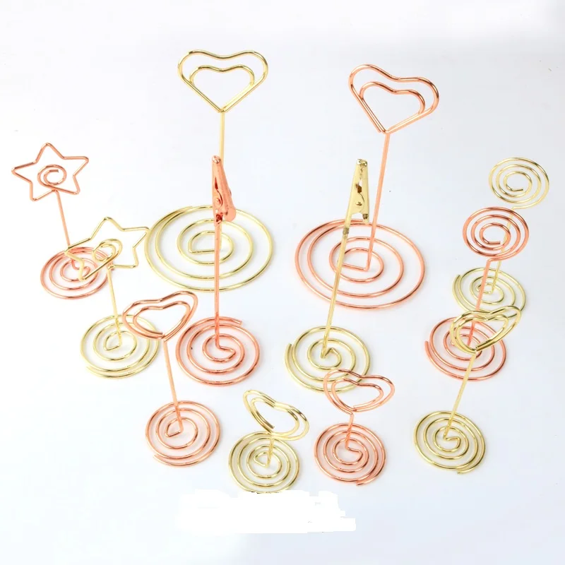 Creative Heart Stars Shape Rose Gold/Gold Metal Message Holder Clips Decorations Photo Clips Holder For Table Decorative Fixture