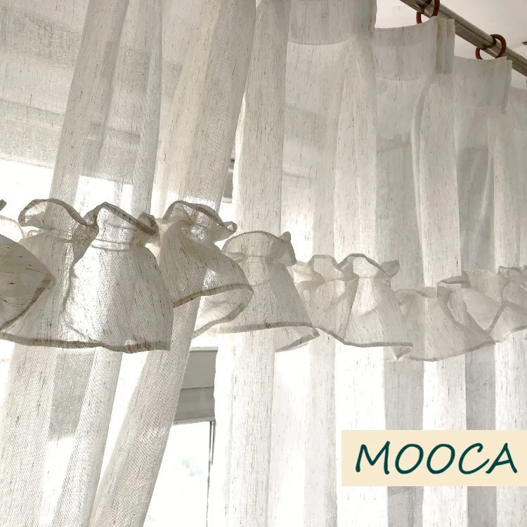 Белый льняной цвет занавес с рюшами для гостиной готовая штора Милая штора