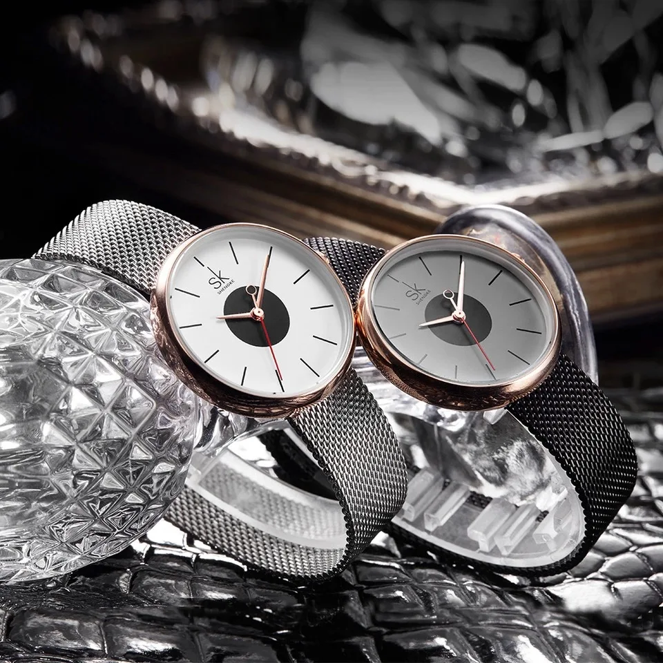 

Shengke SK Fashion Simple Quartz women Watches Stainless ultra Steel Mesh Belt Women's ladies dress Clock Luxury wristwatch