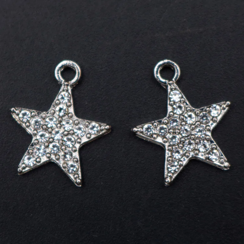 

WKOUD 6pcs Antique Silver Hand-made Rhinestones Five-pointed Star Charm Necklace Bracelet DIY Metal Jewelry Pendants A1705