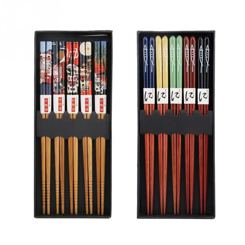 5pairs/set Durable Wooden Chopsticks Reusable Chopsticks Wooden bamboo
