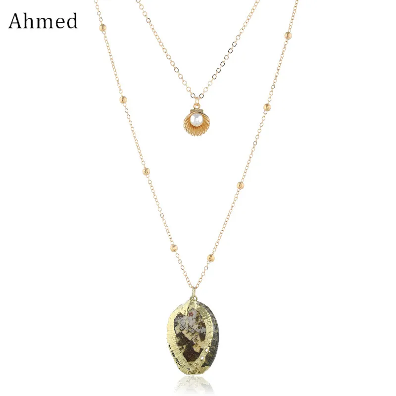 

Ahmed Vintage Fashion Gold Color Conch Shell Pearl Necklaces for Women Necklace Pendant Simple Seashell Ocean Beach Boho Jewelry