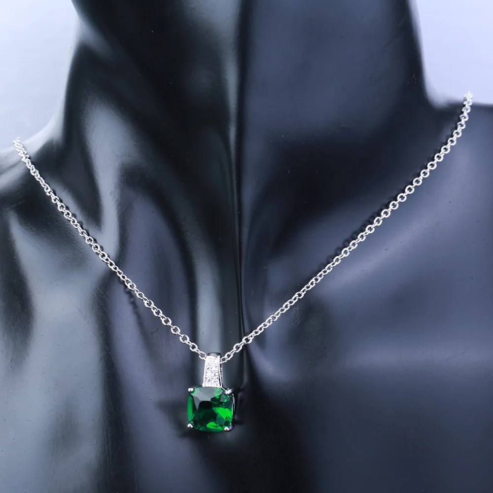 AMORUI Silver Exclamation Mark Pendant Necklace Big Green AAA Zircon Birthstone Pendants & Necklaces for Women Fashion Jewelry