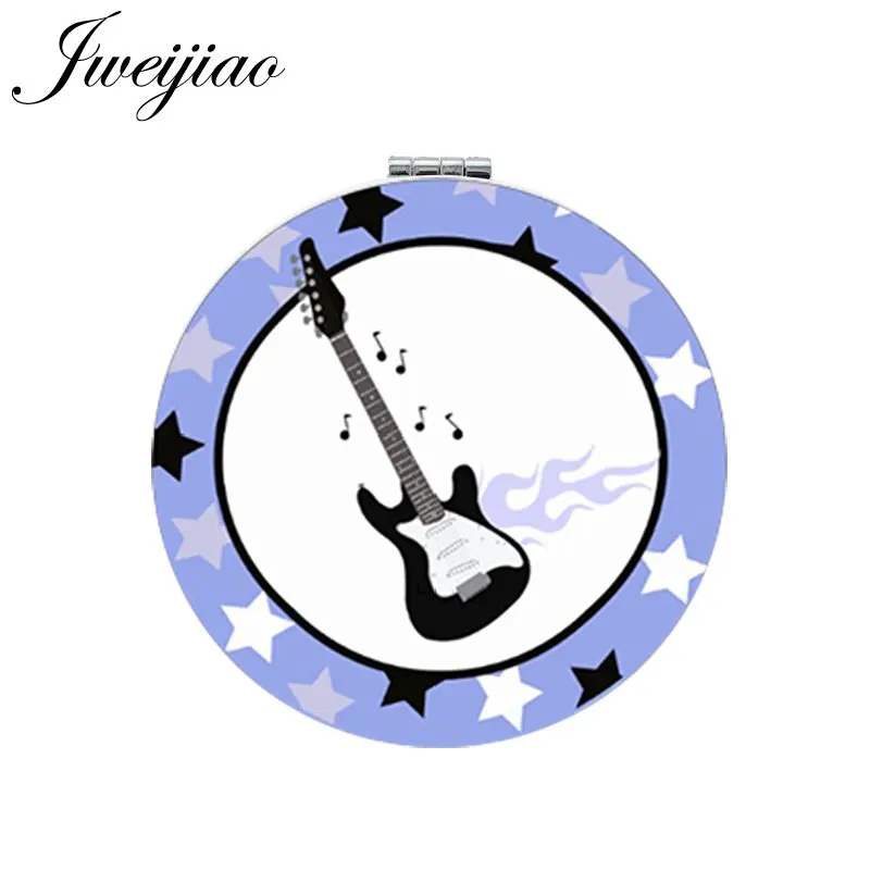 

JWEIJIAO Love Electronic Organ Round Pocket Mirror Double Sides White PU Leather Folding Compact Makeup Mirror Tools Gifts