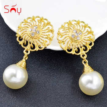 

Sunny Jewelry Hot Selling Round Ball Earrings For Women Long Drop Dangle Earrings Flower Jewelry Findings For Wedding Earrings