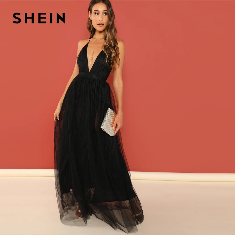 SHEIN Платье На Бретелях С Низким V-Образным Вырезом Платье Свободного Ккроя С Открытой Спиной