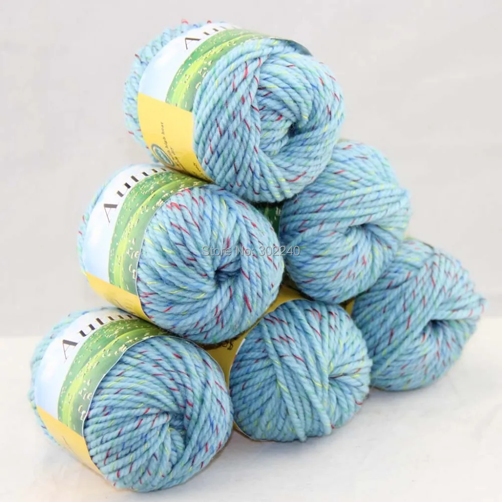 LOT of 6 BallsX50g Chunky Hand woven Coarse Knitting Yarn Aquamarine